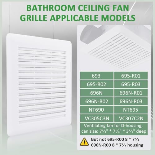 WKZO-S97017068-C350GN-Bathroom-Ceiling-Fan-Grille-with-Springs-for-Wall-Mount-Exhaust-Fan-or-Bathroom-Vent-Fan-Replace-690-693-VC305C3N-695-and-696N-Ventilation-Fan-Plastic-Grille-Cover2-Packs