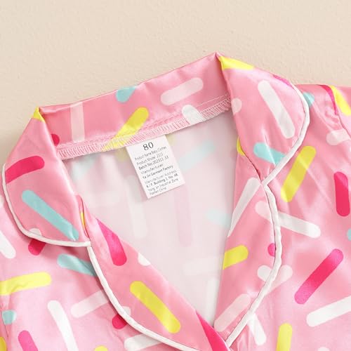 Toddler Baby Kids Satin Summer Pajamas Set Short Sleeve Button-Down Pajamas Top Pants 2Pcs Loungwear Sleepwear Pjs4