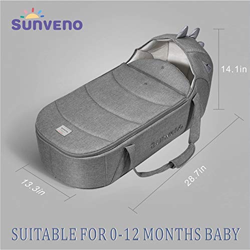 SUNVENO Baby Bed & Baby Lounger, Moses Basket Bassinet Bedside Sleeper Newborn Infant Travel Bed Carrycot for 0-12 Months (Gray) - Thumbnail 4