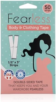 Fearless Tape - Fashion Tape Double Sided for Clothing Body & Dresses (50 Strips) | Clear Fabric Tape for Clothes Skin | Adhesive Body Tape All Day Hold