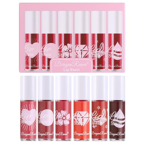 Lip Tint Stain, Tinted Lip & Cheek Stain, Moisturizing Lip Stain Set, 6PCS Non-sticky Lip Glow Tinted Lip Lipgloss Set Long Lasting Waterproof Lipstick Crystal Lip Tinted for Women and Teenage Girl