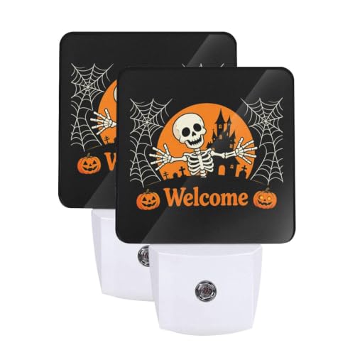 Image of Halloween Skull House Night Pumpkin LED Plug-in Night Light 2 Piece Set for Corridors