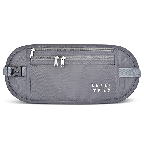 WILLWELL SPORT Geldgürtel – RFID Blocking wasserdichte Reisetasche – versteckte Anti-Diebstahl Festival Bumbag – Flache Reisepass-Beutel (Grau)