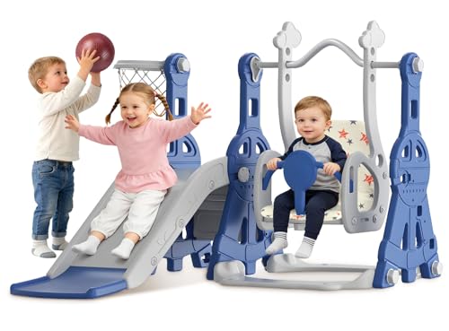 BIERUM 4-in-1 Toddler Playset with Slide & Swing