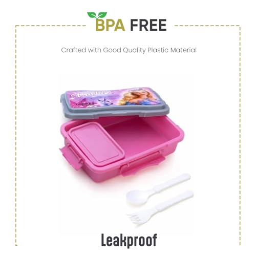 Image of Theme Design Lunch Box with Spoon & Fork and 1 Plastic Box | Leak Proof Compartment with Lock Mechanism | Microwave Dishwasher & Freezer Safe Lunch Box for Kids School Office Use