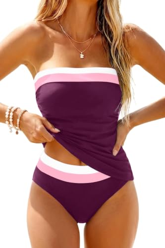 Image of Daci Women Strapless Tankini Tummy Control 2 Piece Bandeau Swimsuit