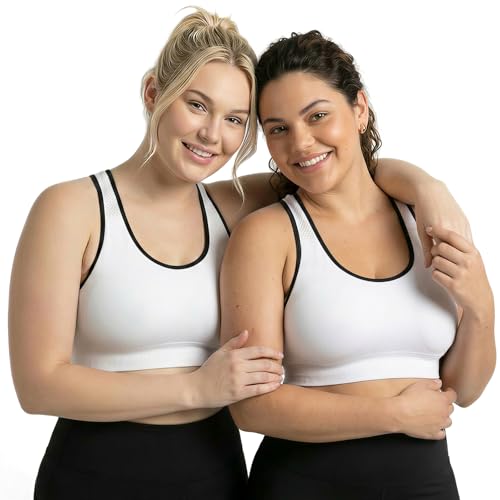 Image of Under Control Plus Size Sport Bras for Women Large Bust Seamless Racerback Padded Yoga Workout Bras Black White Pack 1X-2X-3X