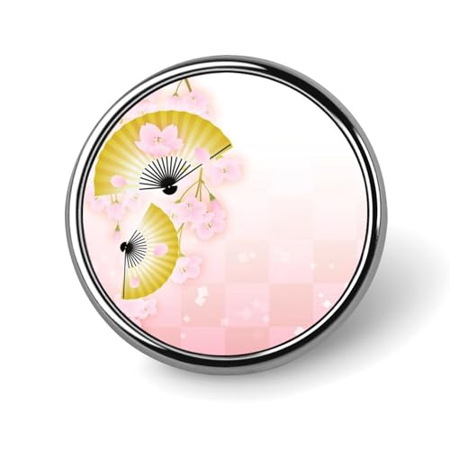 ピンバッジ 桜と扇子の和風 ブローチ ラペルピン 円型 フォーマル 胸飾り アクセサリー 卒業式 結婚式 卒園式 入学式 誕生日 記念日 簡単取付 人気 おしゃれ かわいい プレゼント 贈り物 ギフト