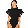 SOLY-HUX-Womens-Mock-Neck-Ruffle-Butterfly-Sleeve-Skinny-Bodysuit SOLY HUX Women's Mock Neck Ruffle Butterfly Sleeve Skinny Bodysuit Black M