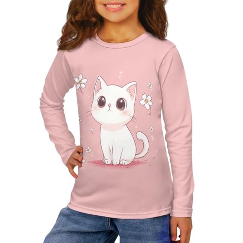 Image of Girls Long Sleeve Shirt with Cute Graphic Casual Pullover Tops 3-16Y