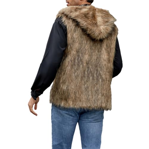 Colf Winter Men's Sleeveless Faux Fur Coat Vest with Hooded Fluffy Jacket2
