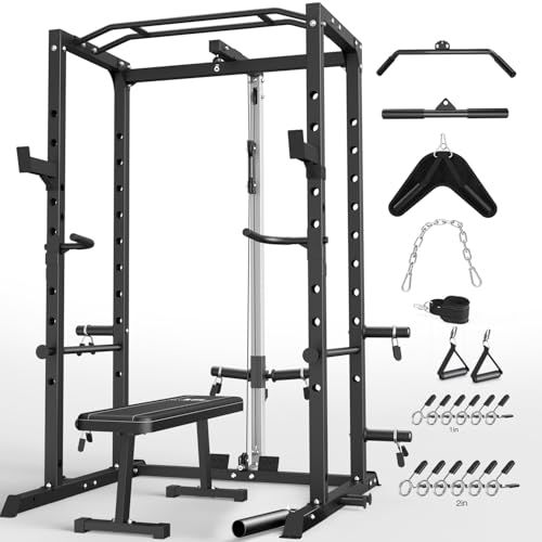 Image of ULTRA FUEGO Power Cage, Multi-Functional Power Rack with J-Hooks, Dip Handles, Landmine Attachment and Optional Cable Pulley System for Home Gym