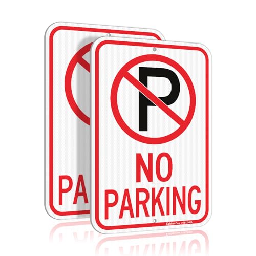 Faittoo (2 Pack) Large No Parking Sign With Symbol Sign, 18"x 12" Engineer Grade Reflective Sheeting Rust Free Aluminum, Weather Resistant, Waterproof, Durable Ink, Easy to Mount