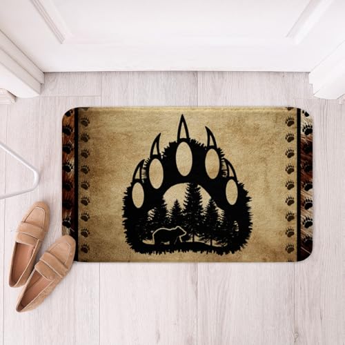 Feelyou Bear Paw Print Bath Mats for Bathroom Boys Nature Wildlife Bear Head Bathroom Rugs for Kids Wild Animal Btah Rugs for Shower Tub Natural Theme Brown Exotic Style Bathroom Accossories 20