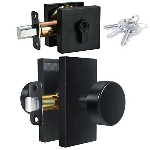 Felibat Matte Black Door Knob With Deadbolt, Single Cylinder Deadbolt And Door Knob Set #TOP5
