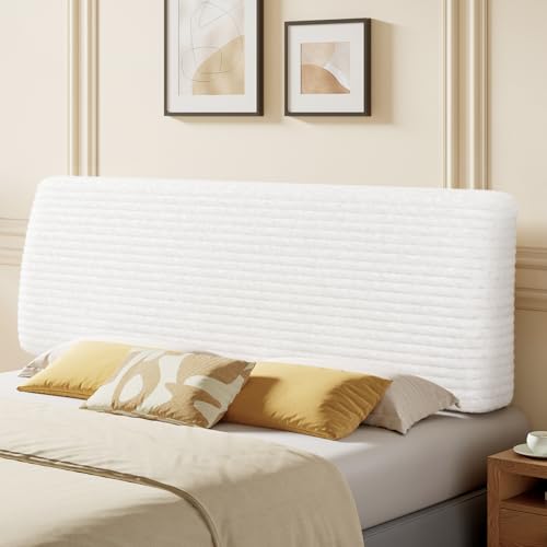 Image of Pinmoco 4.7 inch Upholstered Headboard for King Size Bed, Height Adjustable and Ergonomic Headboard, Easy Assemble, Sturdy and Durable, Corduroy, White