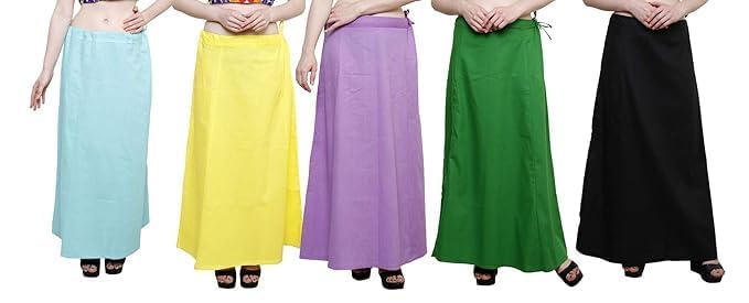 Image of Vlazom Women's Cotton Saree Petticoat - Pack of 5 Inskirts | Soft & Breathable Underskirts | Adjustable Drawstring Waist | Multicolor for Daily & Occasion Wear