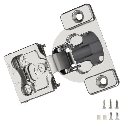 Furniware 20 Pieces 1/4 Small Overlay Concealed Face Frame Hinges 105 Open Angle 4 Level Soft Close Screw On Compact Cabinet Hinge for Face Frame Door Soft Close On/Off Switch Self Closing