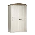 Toomax 76 Cubic Foot Weatherproof Lockable Plastic Outdoor Storage Shed Cabinet for Tools and Patio Accessories, Taupe Gray/Brown