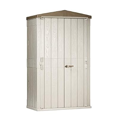 Toomax 76 Cubic Foot Weatherproof Lockable Plastic Outdoor Storage Shed Cabinet for Tools and Patio Accessories, Taupe Gray/Brown