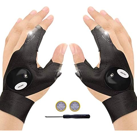 FILOWA Gifts for Valentines Day,Gift for Men,Flashlight Gloves Outdoor LED Light Fingerless Night Fishing Gloves Screwdriver Tool,Birthday Gifts for Him,Husband,Boy friend,Dad,Gifts for Father's Day Cover
