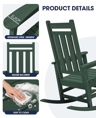 Image of KINGYES Oversized Outdoor Rocking Chair Set of 2, HDPE Patio Rockers, Green