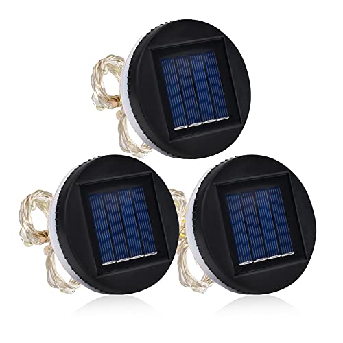 Solar Mason Jar Lid Lights - 3.15 in Silicone Edge LED, Warm White, Waterproof Replacement Parts for Outdoor Garden Lanterns, 3 Pack