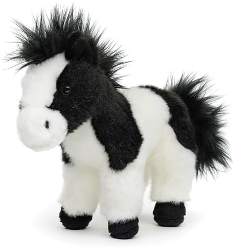 Uni-Toys Cheval Noir et Blanc, Debout – 19 cm (Hauteur) – Cheval en Peluche – Doudou