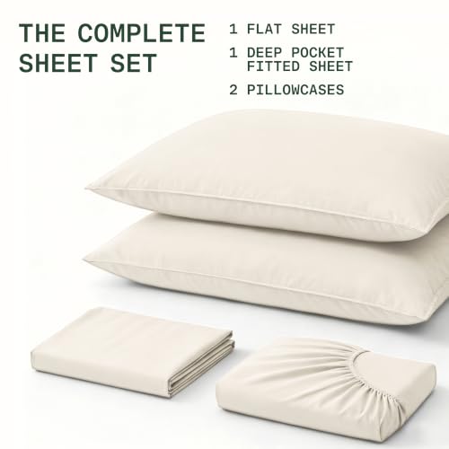 Image of TRUE BAMBOO Sheets Set King Size - 21 inch Extra Deep Pocket - Light Beige