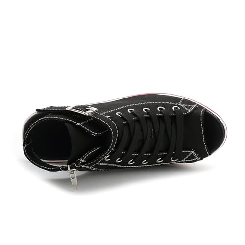 Image of OCHENTA Women's Peep Toe Wedge Sneakers Canvas Platform Shoes Side Zipper Lace up Buckle Fashion Sneakers Walking Shoes