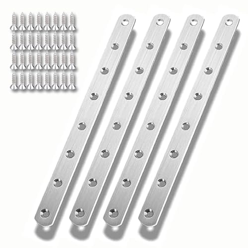 ZHYOPING Set of 4 Stainless Steel Flat Brackets for Wood, 295x20x3mm Metal Joining Plates with Screws, Flat Metal Brackets for Furniture Repair, Worktop Joining Strip, Door & Cabinet Reinforcement