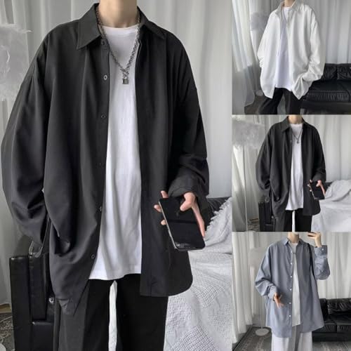 URPIZY Camisa de manga larga para hombre de estilo coreano, camisa con botones de...