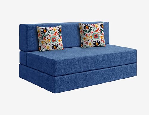 Image of Los Angeles Foldable Two Seater Sofa Cum Bed, Sofa Bed 4 X 6 Feet Jute Fabric Washable Cover- Including Cushion Perfect for Living Room