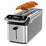 WHALL Long Slot 4 Slice Toaster, Touch Screen Toasters with Projection Display, 1.5