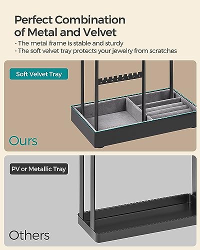 Image of SONGMICS Necklace Holder, Jewelry Stand Holder Organizer, Jewelry Display with Metal Frame, Velvet Tray,Earring Bracelet Holder, for Gift Idea, 4.5 x 7.7 x 12.1 inch, Ink Black UJJS021B01