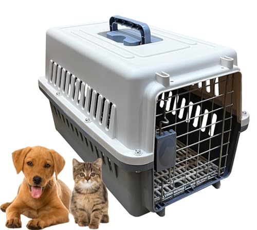 Image of Heavy Duty Dog Travel Carrier Flight Crate, IATA Compliant Airline Approved, White & Grey (19 Inch)