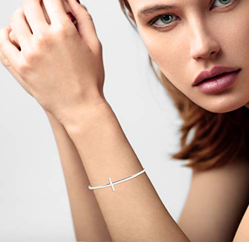 Miabella 7776 925 Sterling Silver Italian Adjustable Sideways Cross Bracelet For Women 7.25-7.5 Inch 18K Gold Plated Or Silver Cuff Bangle Bracelet Made In Italy thumb #3