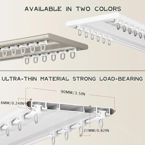 Heavy Duty Silent Double Curtain Track - A-Piece Aluminum Rail Set for Ceiling Mount, 3.8M/12.5FT, Ideal for Living Room & Bedroom Room Divider (White)
