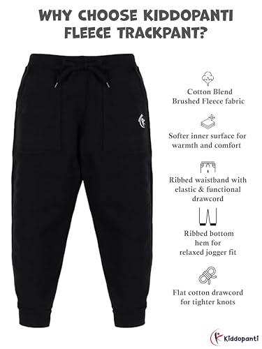 Image of KiddoPanti Boys Solid Fleece Track Pants | Cotton Poly Fleece Fabric | Ankle Length Bottom Rib | 2 Front Patch Pocket | Elastic Waist & Drawcord | Jogger Track Pants for Boys
