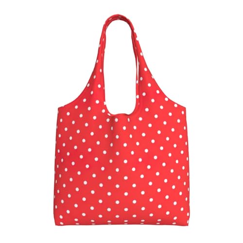 Red And White Polka Dots Print Canvas Tote Bags,Reusable Cloth Bags For Shopping Beach Grocery Trendy