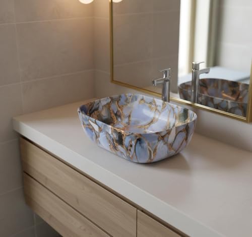 Image of OSOSAM Premium Designer Table Top Ceramic Wash Basin /Vessel Sink with Slim Rim for Bathroom (18 x 13 x 5.5 Inch) (OS-154)