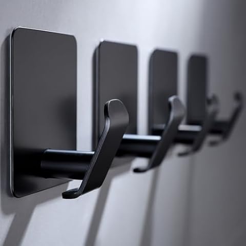 Taozun Adhesive Hooks - Black Towel Hooks 4 Packs Coat Robe Hooks Stainless Steel Wall Hooks Rustproof and Oil Proof for Kitchen Bathroom Cover