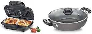 Prestige Aluminium Omega Select Plus IB Non-Stick Kadhai with Glass Lid, 26 cm, Multicolour, Medium & Prestige PSMFD 01 800W Sandwich Maker (Black)