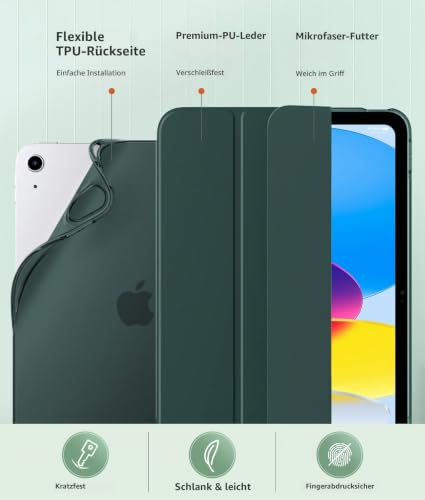 MoKo Hülle für iPad (A16) 11./10. Generation (2025/2022), Nachtgrün – Ansicht 4