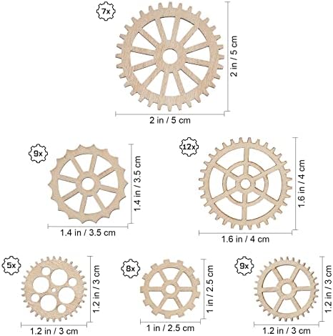 Amosfun Unfinished Wooden Cutouts Gear Shape Wood Discs Slices Embellishments for Craft DIY Decoration 50pcs