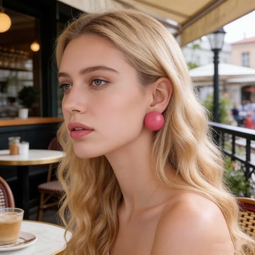 Jugielu Vintage Large Acrylic Ball Earrings Candy Color Ball Studs Mixed Round Imitation Pearl Earrings Pink Resin Big Round Bead Statement Earring Minimalist Jewelry for Women by Jugielu - Used condition - Image 3