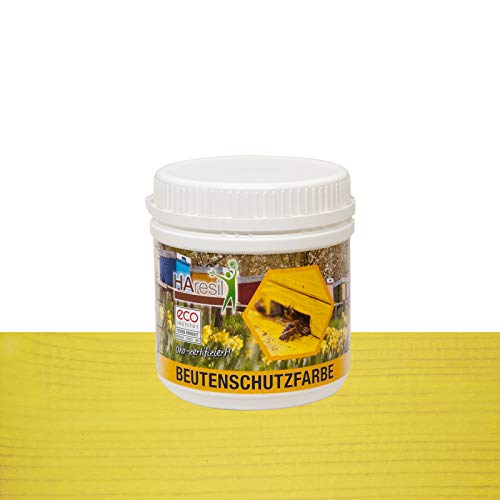 HAresil Beutenschutzfarbe Beutenschutz Bienen Beuten Lasur eco ungiftig Farbe Sonnengelb Inhalt Gewicht 0,5 kg
