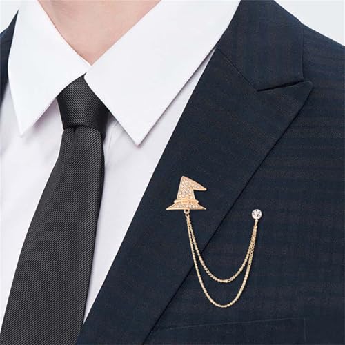 Image of 2PCS Crystal Hanging Chain Brooch Suit Pin for Men Women Vintage Crown Cross Star Diamond Broochs Gold and Silver Wedding Brooch for Clothes Dress Hats Bags Accessory
