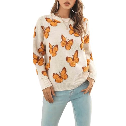 Women's Y2K Three-Dimensional Butterfly Sweater Women's Loose Autumn and Winter Long Sleeved Knitted Sweater