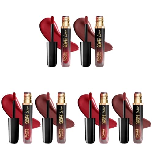 Image of FACES CANADA Comfy Matte Wow Liquid Lipstick - The Bold Edit, (3.8ml x 2) | Cocoa Crush 07 + Maroon Maven 05 | Long Lasting | Matte Finish | Lipstick Combo | Pack of 6